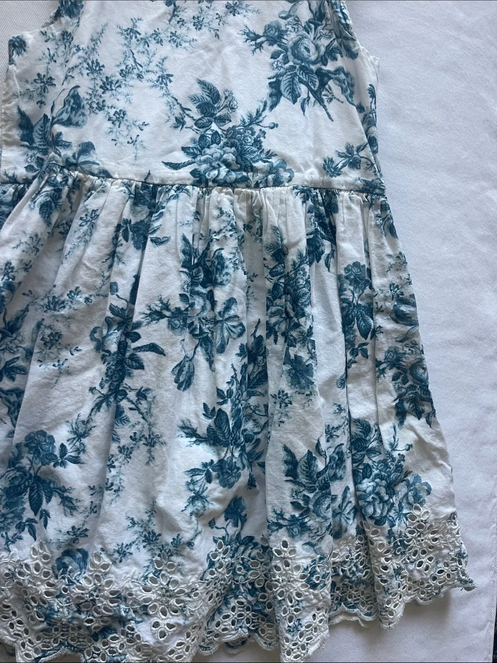GAP Girls Size 5 White and Teal Floral Lace Dress
